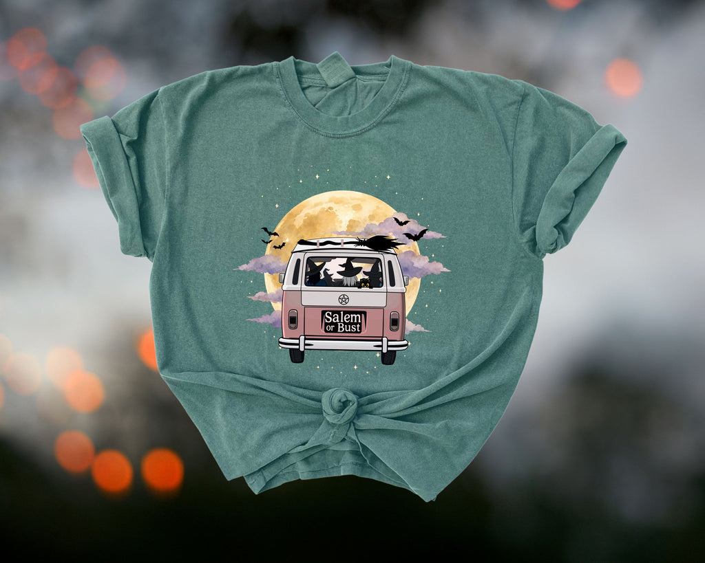 Witchy Halloween Vibes Tshirt | Hippie Bus Driving to the Full Moon Top