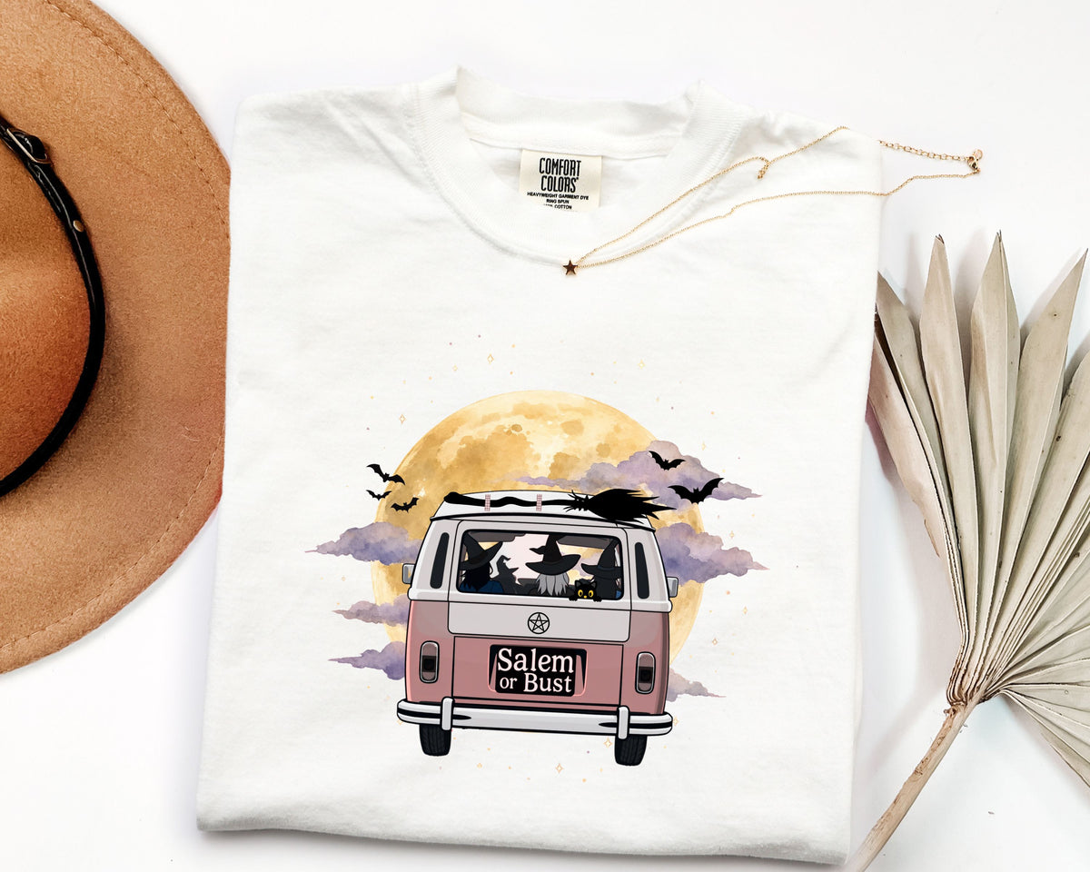 Witchy Halloween Vibes Tshirt | Hippie Bus Driving to the Full Moon Top