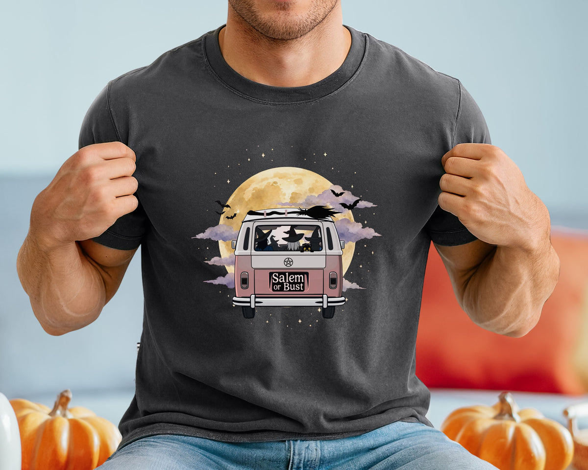Witchy Halloween Vibes Tshirt | Hippie Bus Driving to the Full Moon Top