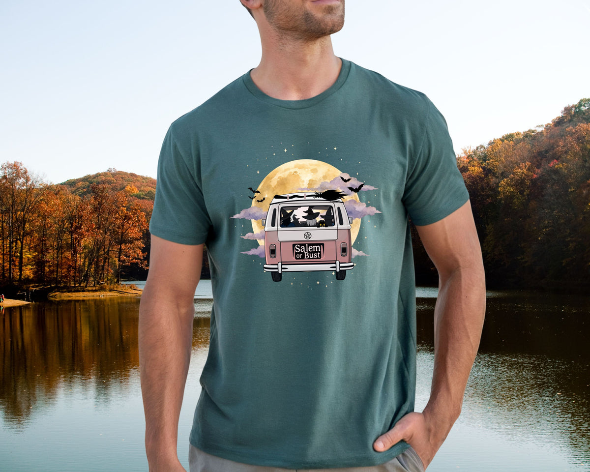 Witchy Halloween Vibes Tshirt | Hippie Bus Driving to the Full Moon Top