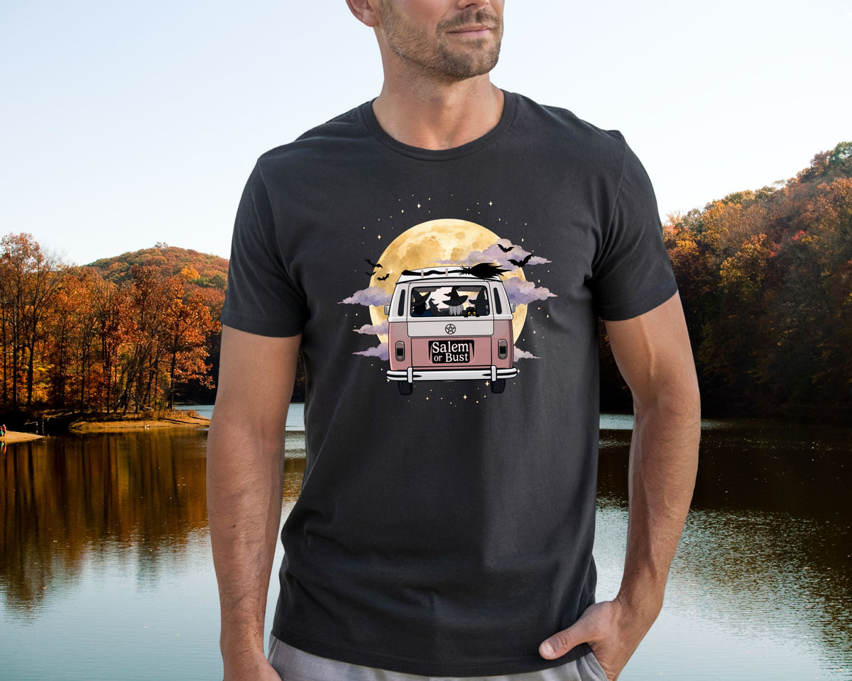 Witchy Halloween Vibes Tshirt | Hippie Bus Driving to the Full Moon Top