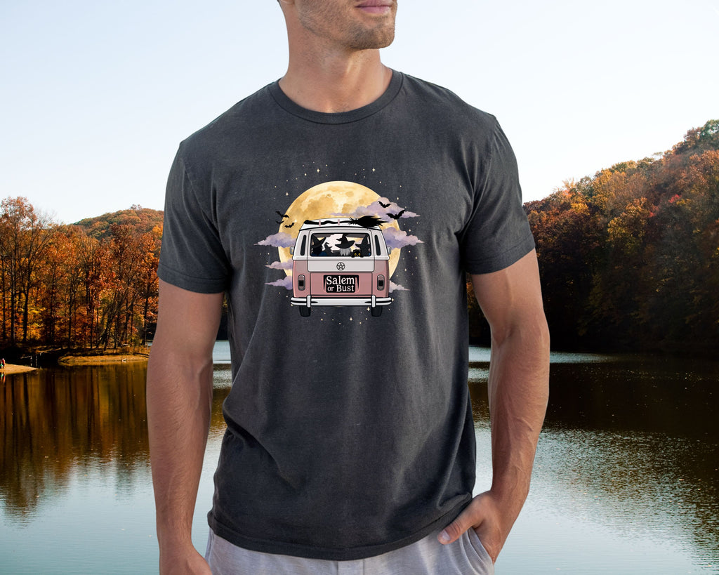 Witchy Halloween Vibes Tshirt | Hippie Bus Driving to the Full Moon Top