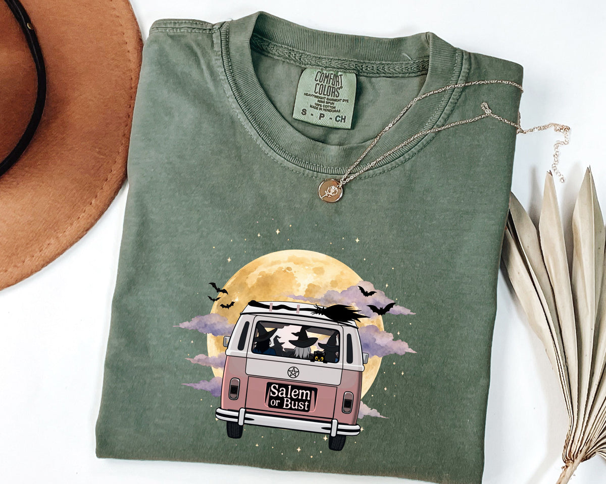 Witchy Halloween Vibes Tshirt | Hippie Bus Driving to the Full Moon Top