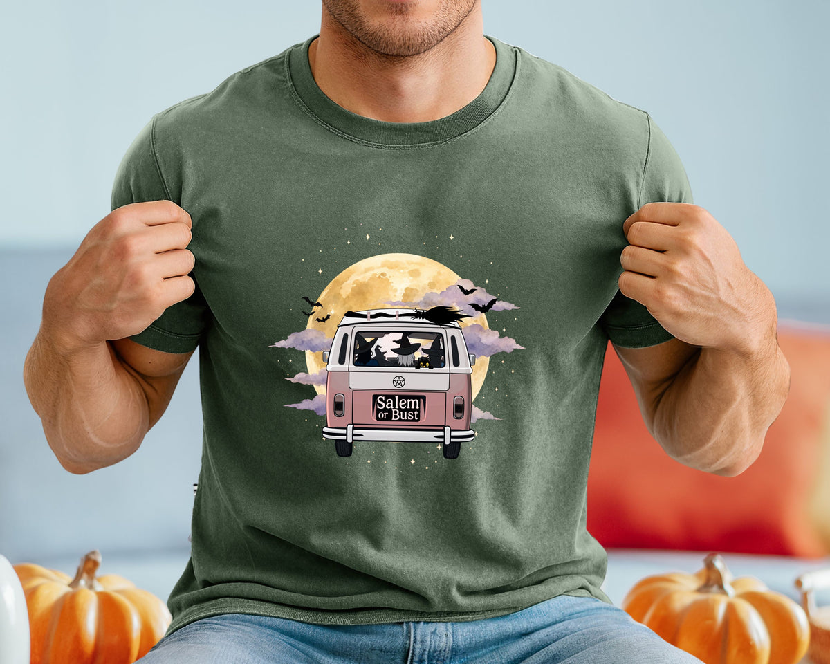 Witchy Halloween Vibes Tshirt | Hippie Bus Driving to the Full Moon Top