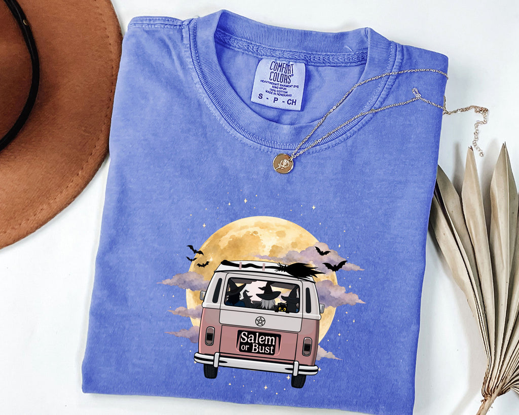 Witchy Halloween Vibes Tshirt | Hippie Bus Driving to the Full Moon Top