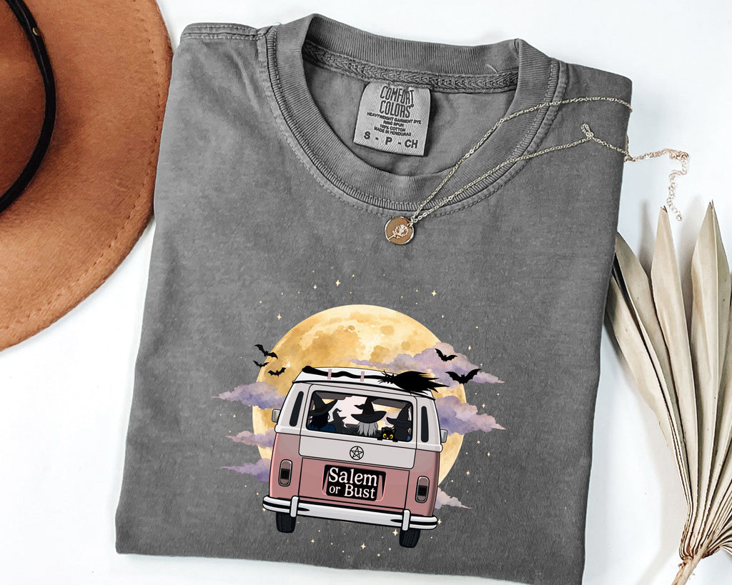 Witchy Halloween Vibes Tshirt | Hippie Bus Driving to the Full Moon Top