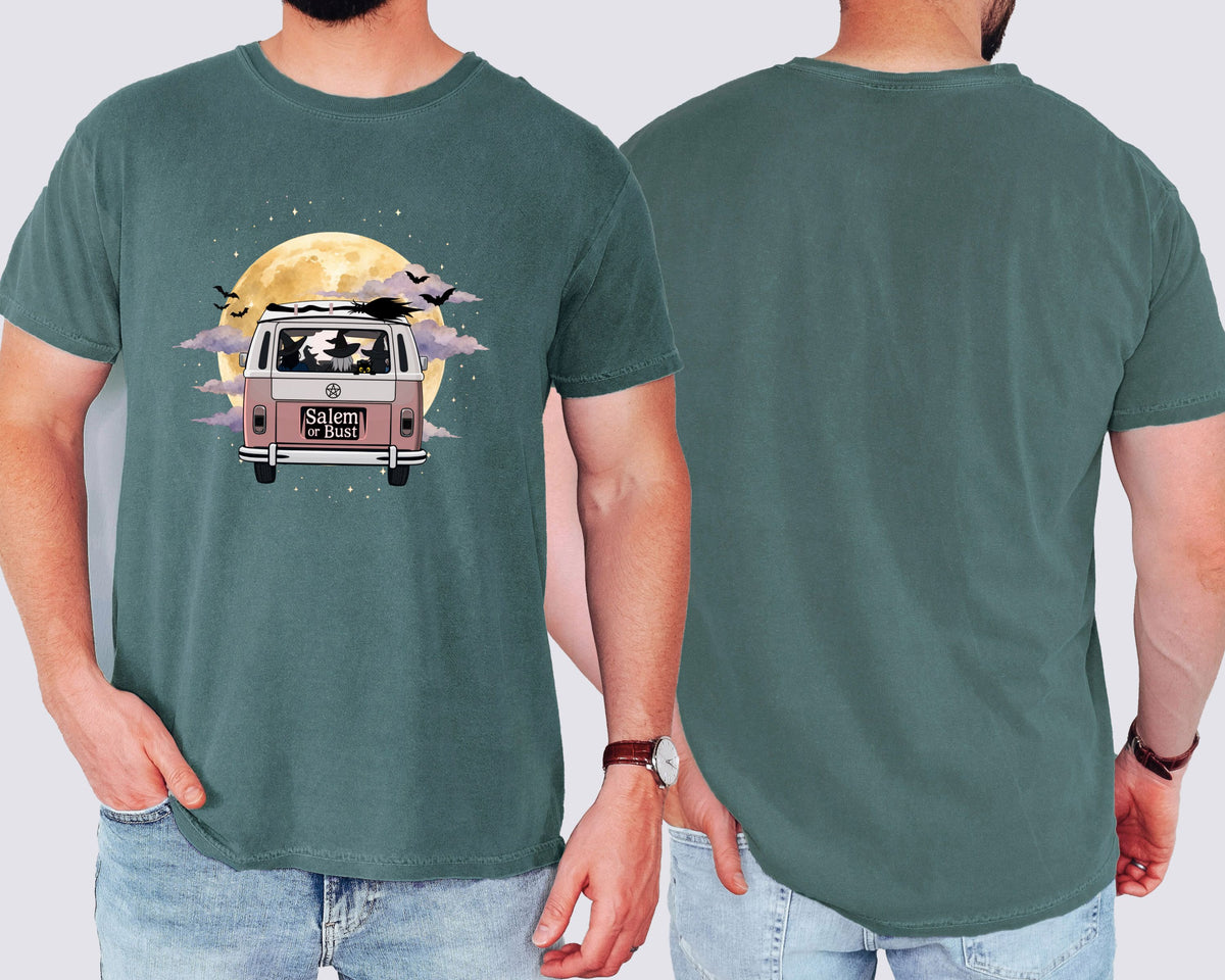 Witchy Halloween Vibes Tshirt | Hippie Bus Driving to the Full Moon Top