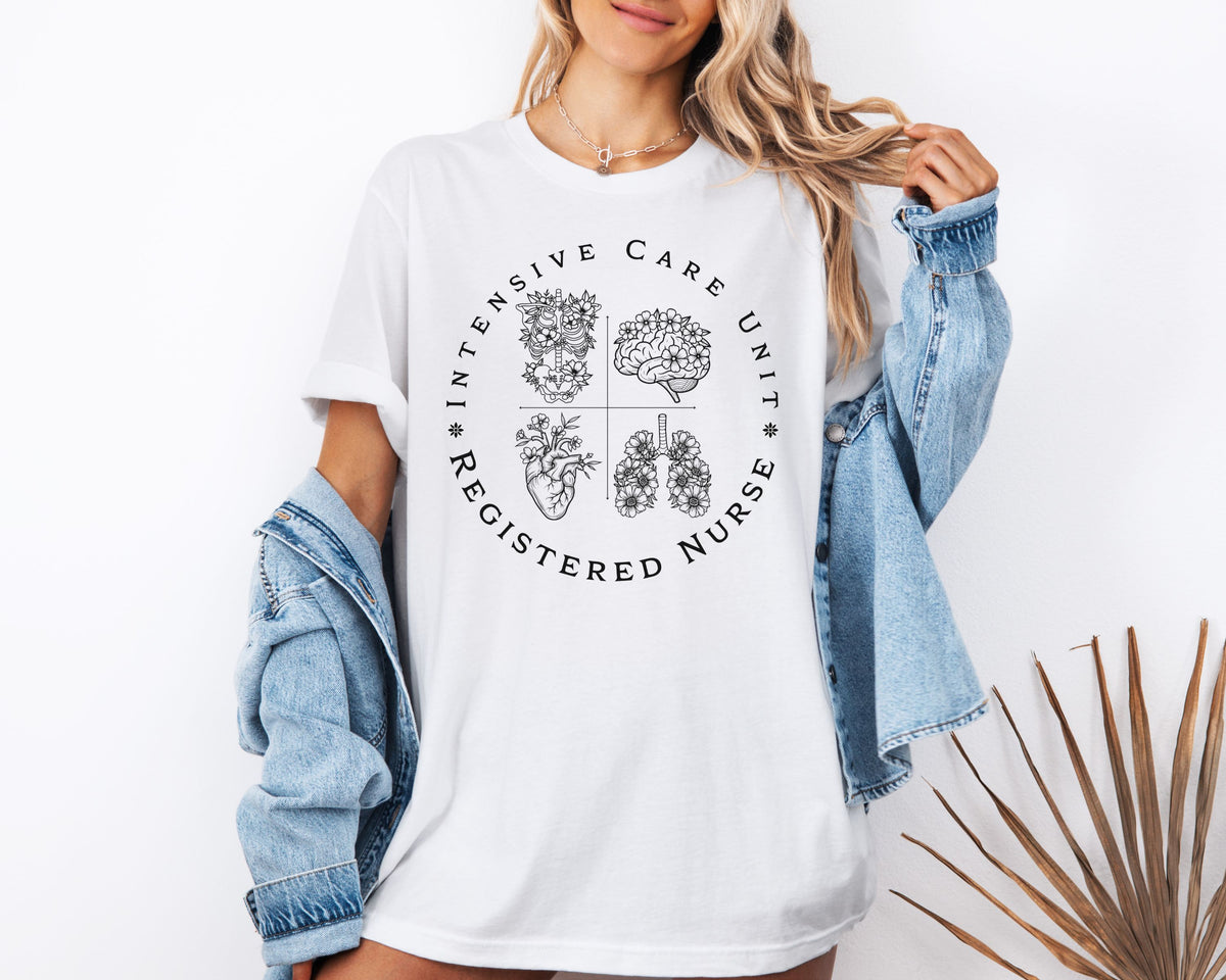 Intensive Care Unit Registered Nurse Tee | Floral Anatomy Illustration