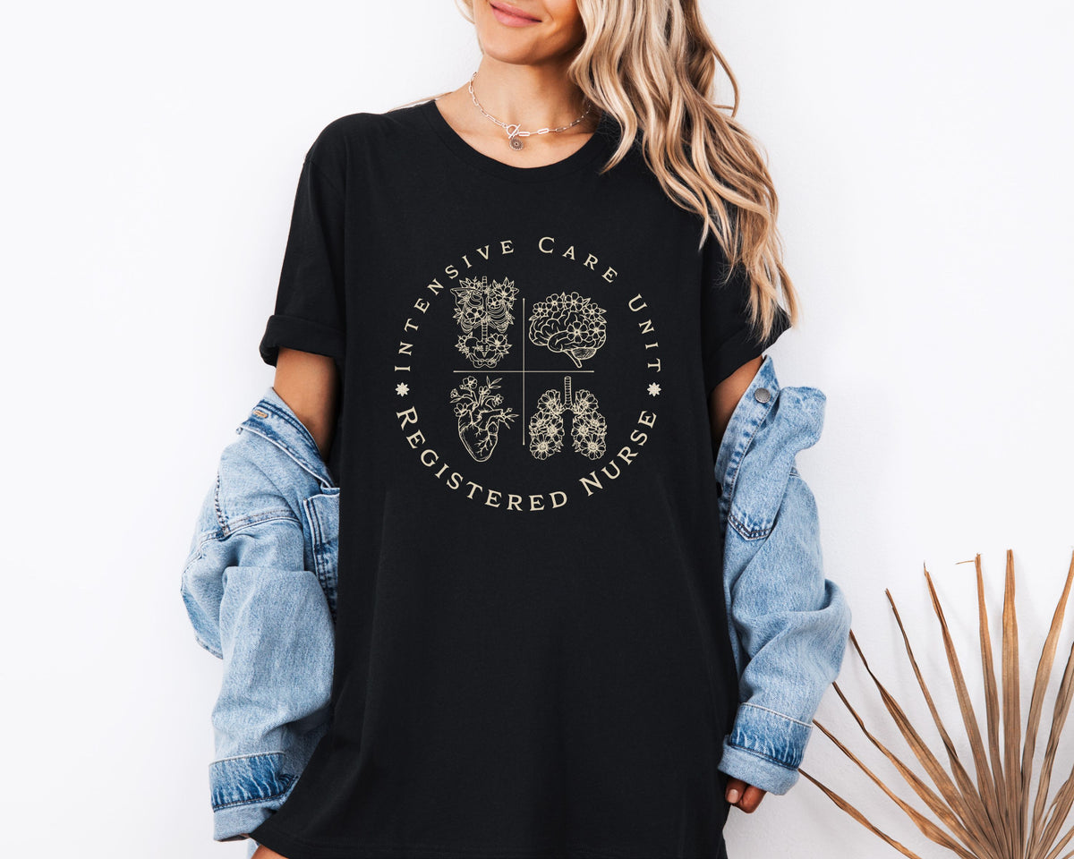 Intensive Care Unit Registered Nurse Tee | Floral Anatomy Illustration