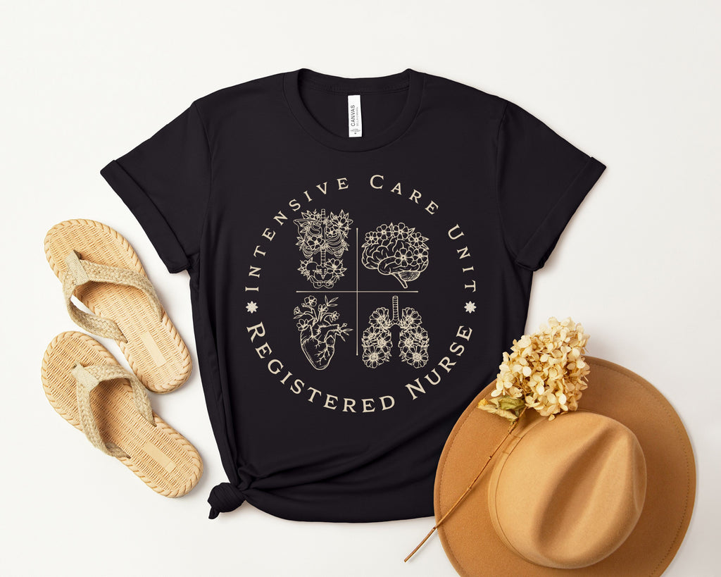 Intensive Care Unit Registered Nurse Tee | Floral Anatomy Illustration