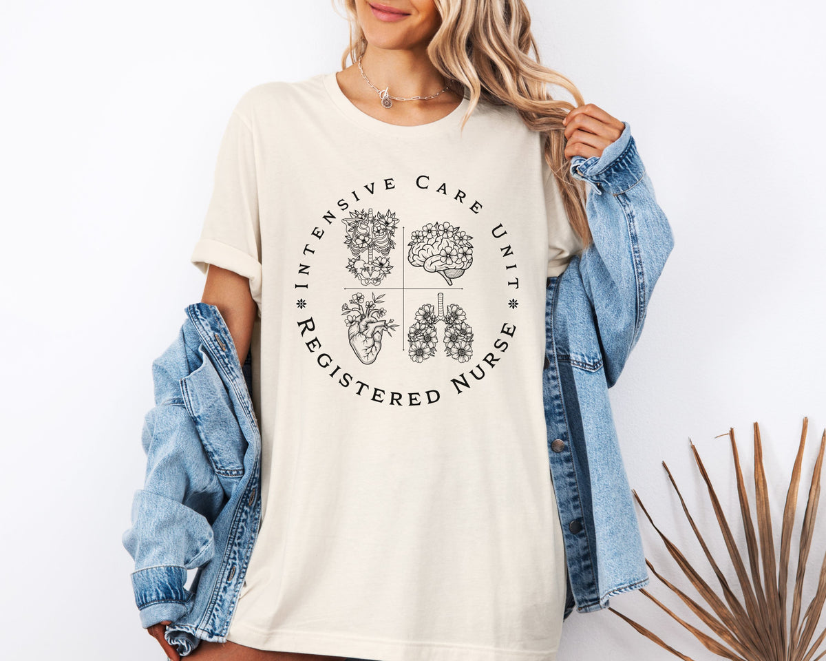 Intensive Care Unit Registered Nurse Tee | Floral Anatomy Illustration