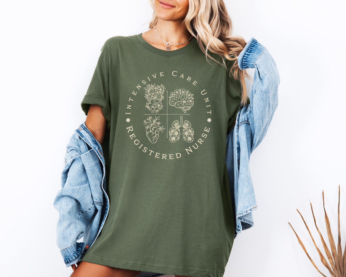 Intensive Care Unit Registered Nurse Tee | Floral Anatomy Illustration