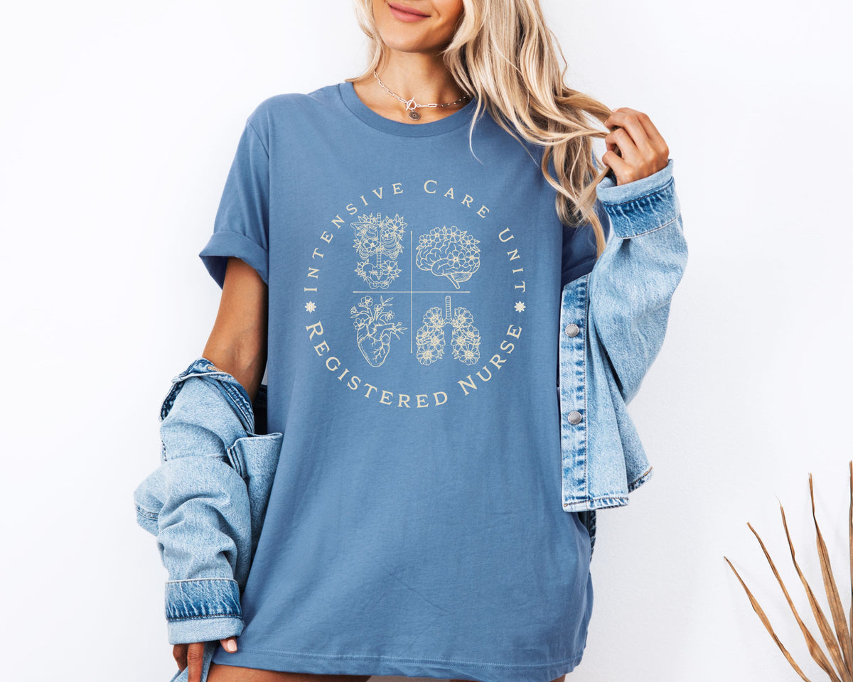 Intensive Care Unit Registered Nurse Tee | Floral Anatomy Illustration