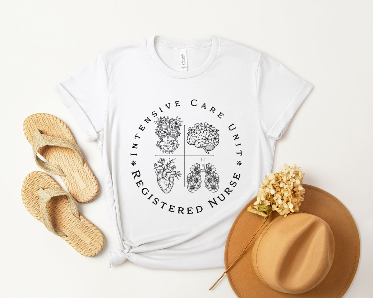 Intensive Care Unit Registered Nurse Tee | Floral Anatomy Illustration