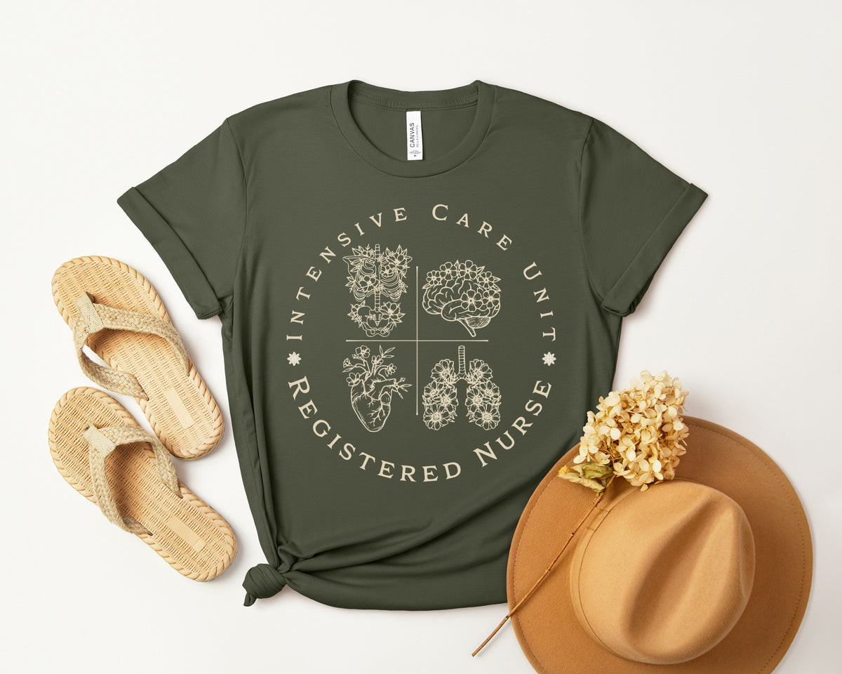 Intensive Care Unit Registered Nurse Tee | Floral Anatomy Illustration