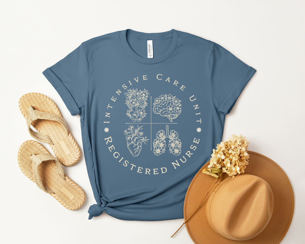 Intensive Care Unit Registered Nurse Tee | Floral Anatomy Illustration
