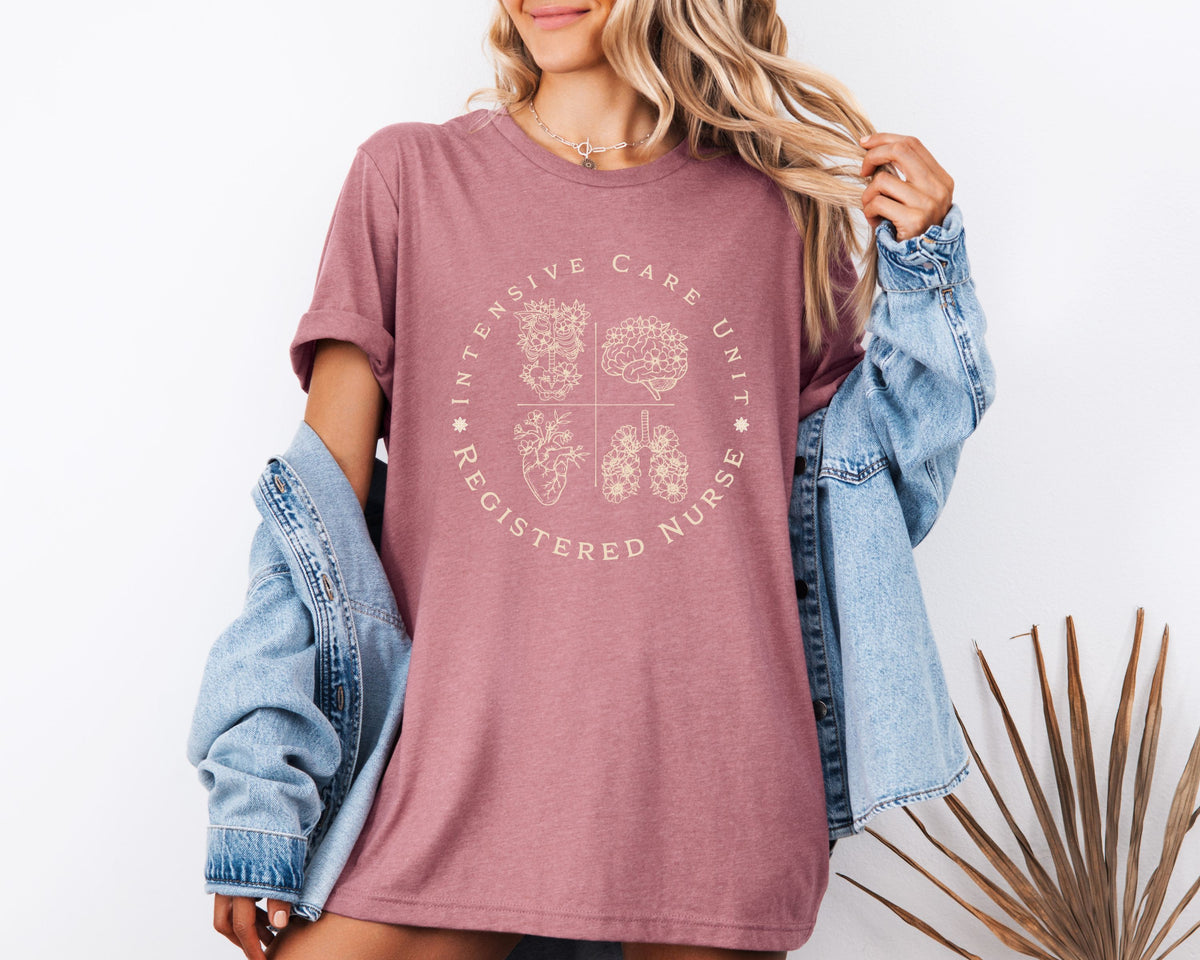 Intensive Care Unit Registered Nurse Tee | Floral Anatomy Illustration