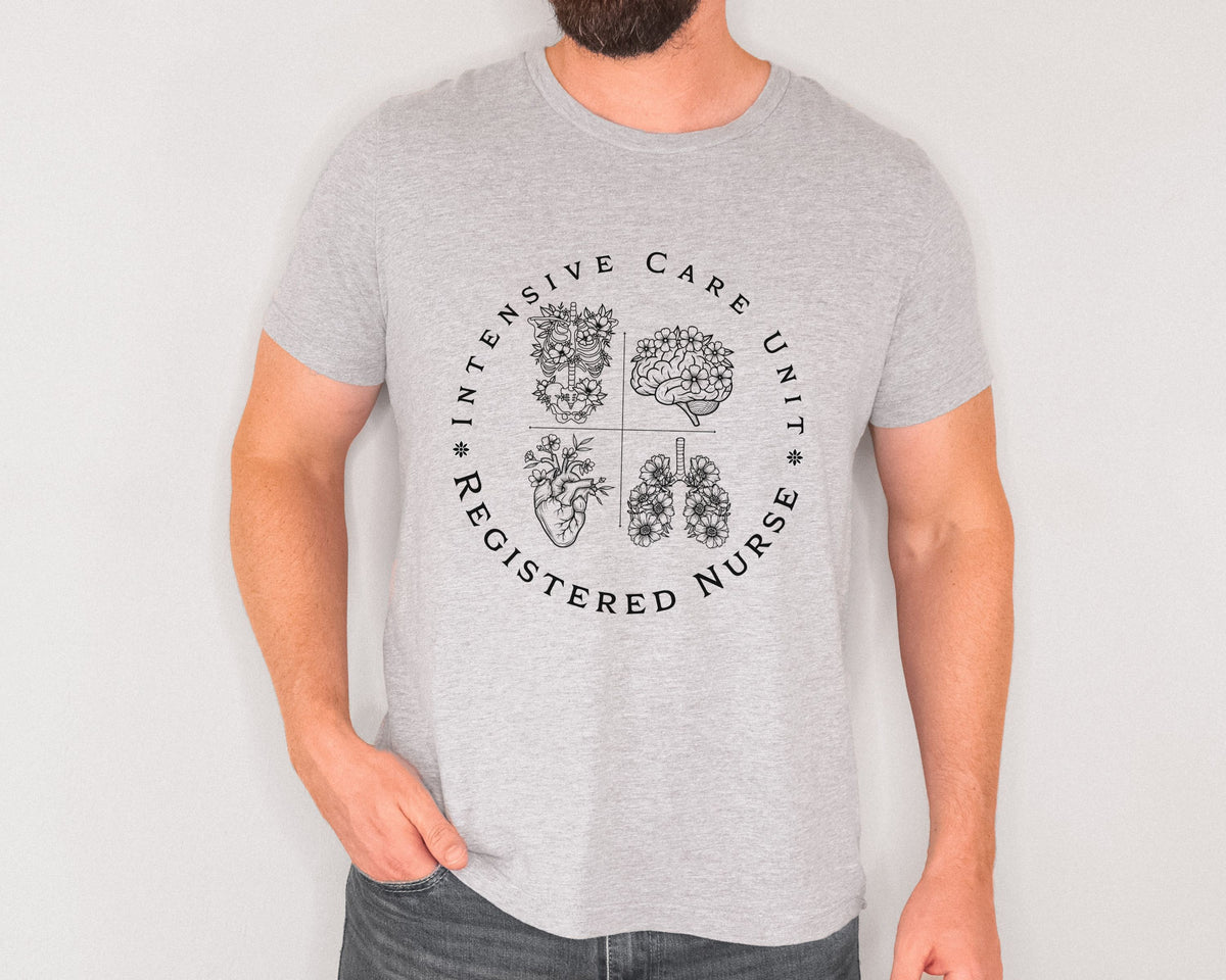 Intensive Care Unit Registered Nurse Tee | Floral Anatomy Illustration