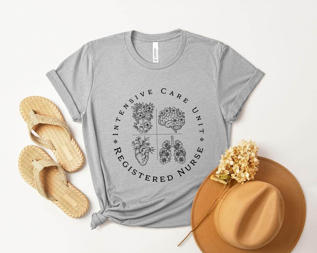 Intensive Care Unit Registered Nurse Tee | Floral Anatomy Illustration