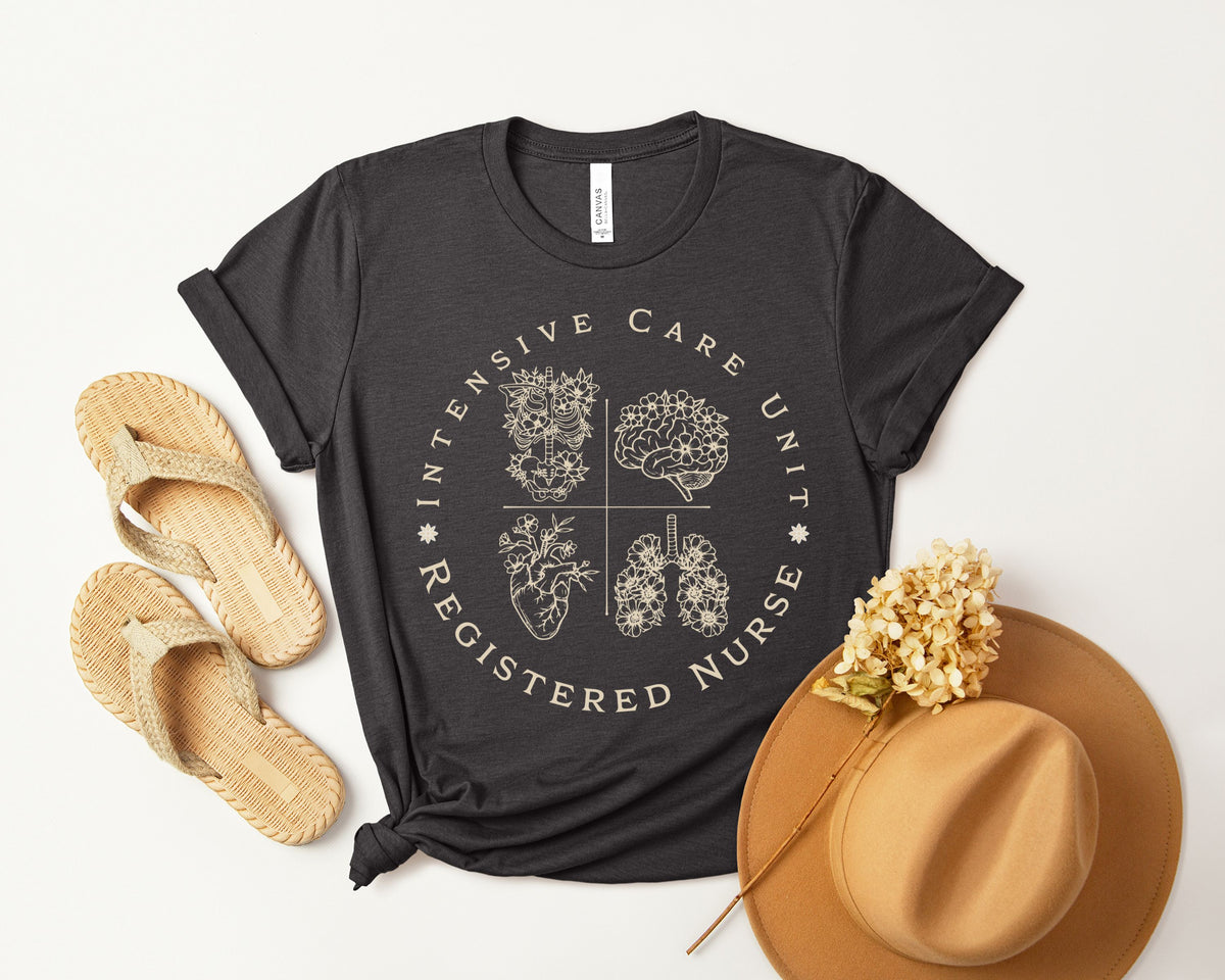 Intensive Care Unit Registered Nurse Tee | Floral Anatomy Illustration