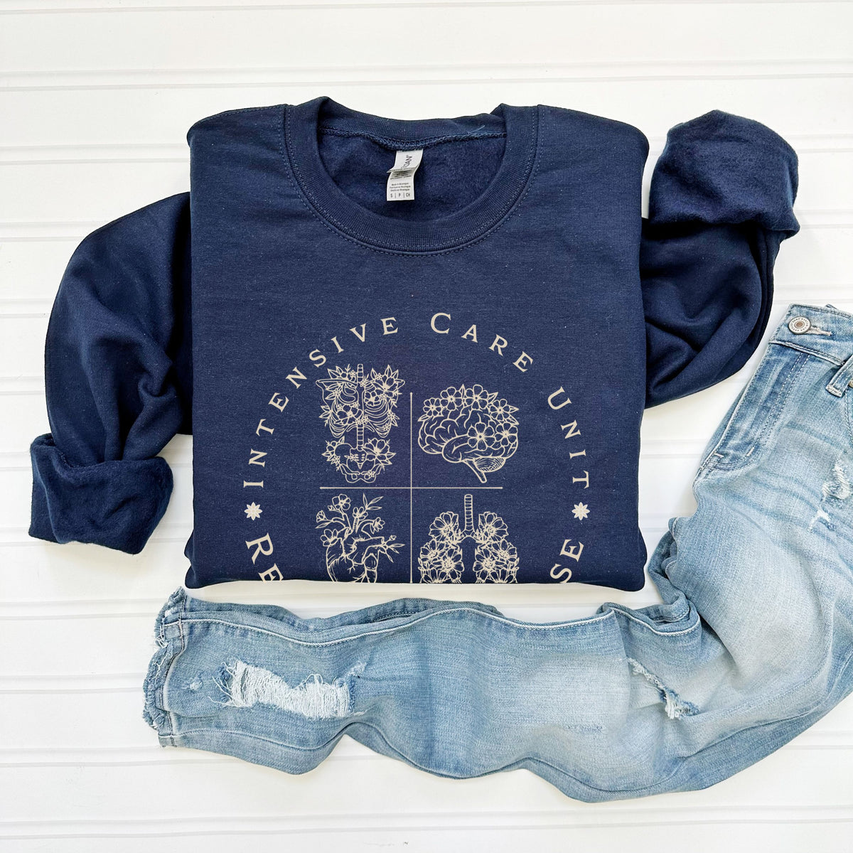 Registered Nurse Crewneck Sweatshirt – Intensive Care Unit Floral Badge