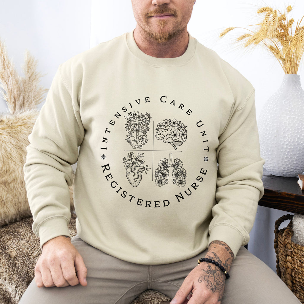 Registered Nurse Crewneck Sweatshirt – Intensive Care Unit Floral Badge