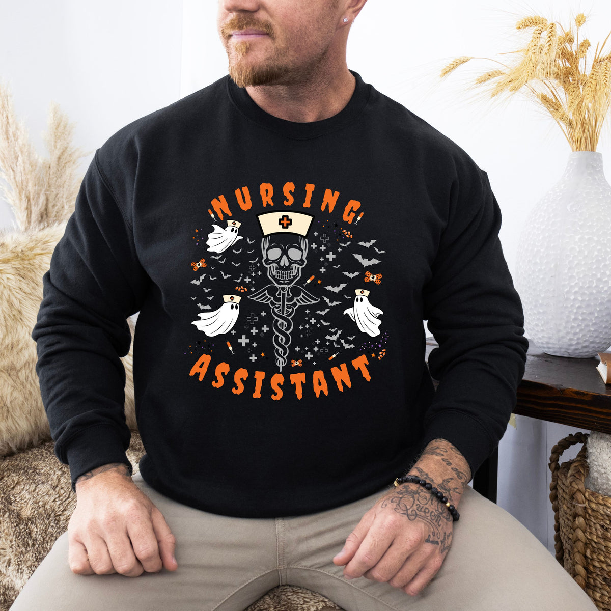 Nursing Assistant Skull Crewneck Sweatshirt — Halloween Nurse Gift