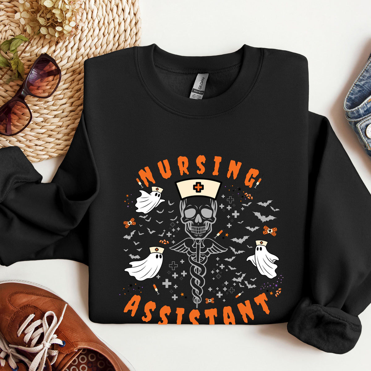 Nursing Assistant Skull Crewneck Sweatshirt — Halloween Nurse Gift