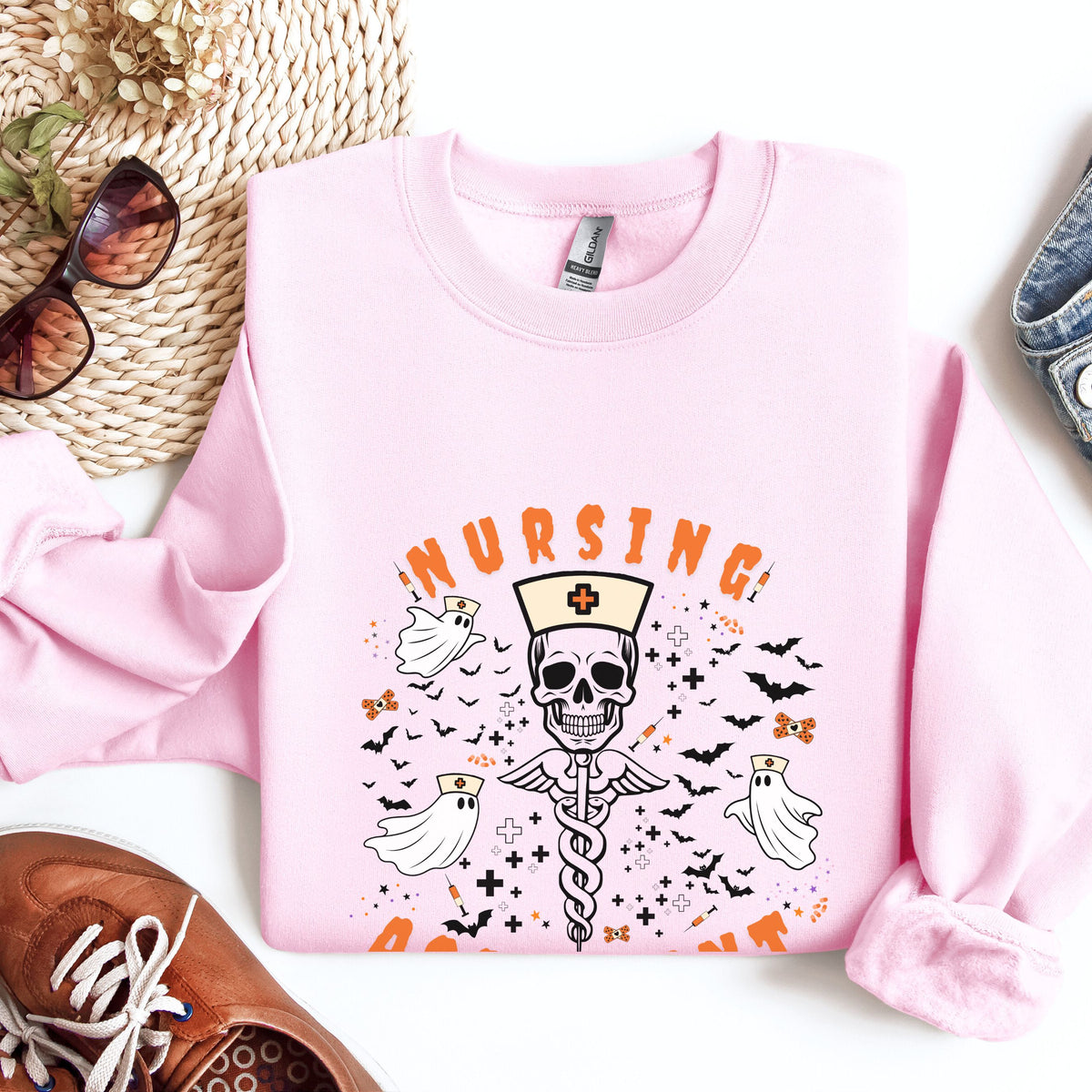 Nursing Assistant Skull Crewneck Sweatshirt — Halloween Nurse Gift