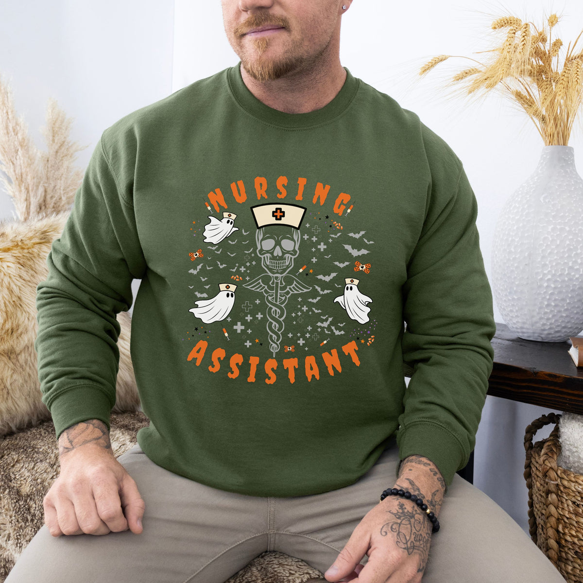 Nursing Assistant Skull Crewneck Sweatshirt — Halloween Nurse Gift