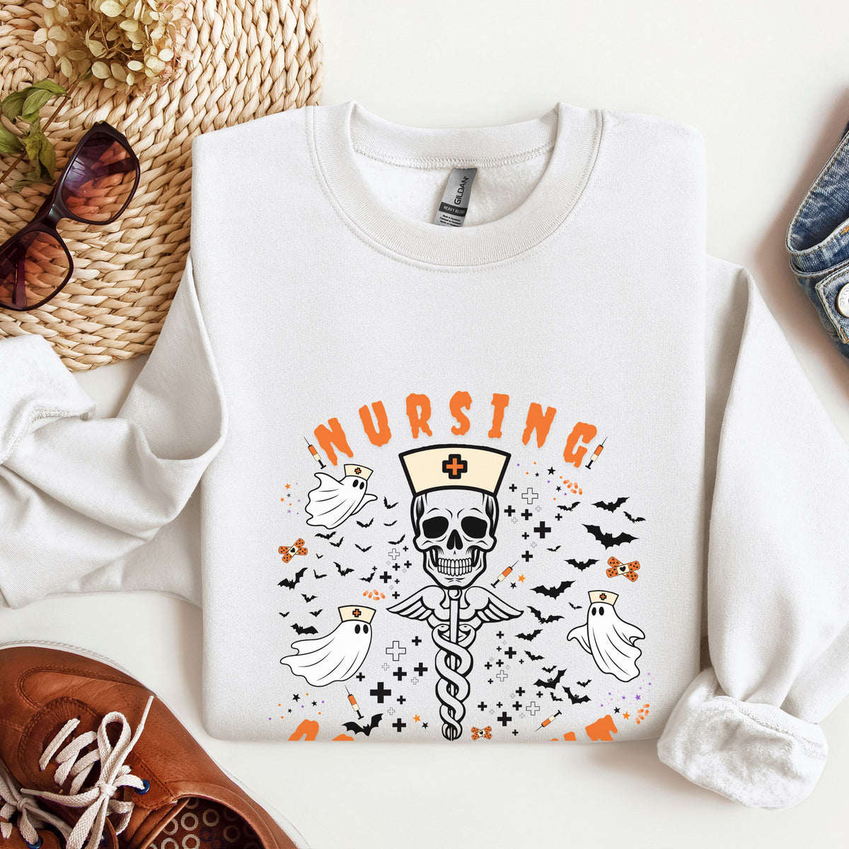 Nursing Assistant Skull Crewneck Sweatshirt — Halloween Nurse Gift