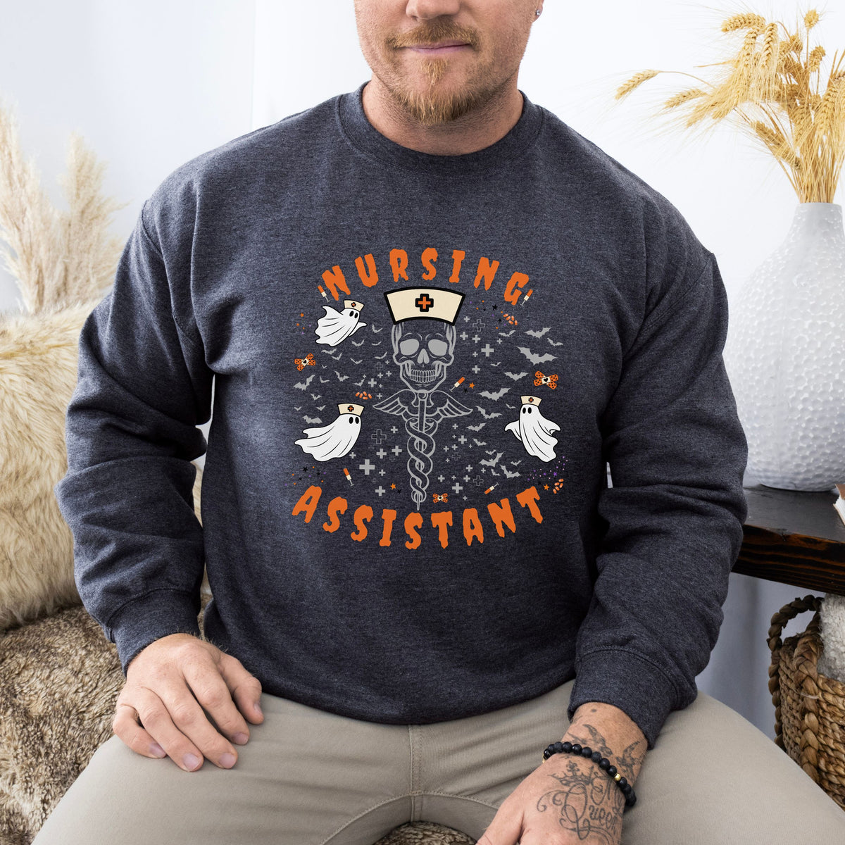 Nursing Assistant Skull Crewneck Sweatshirt — Halloween Nurse Gift