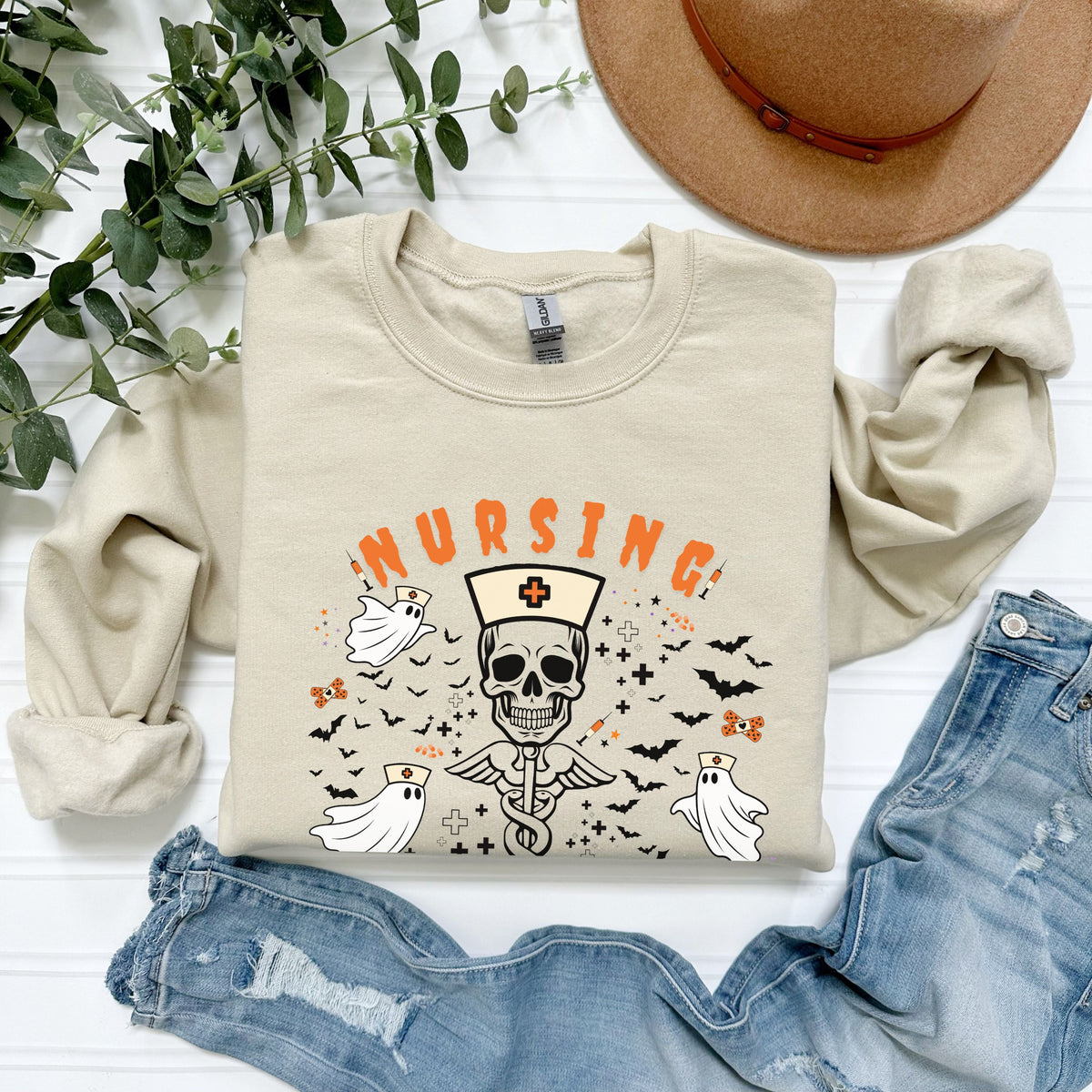 Nursing Assistant Skull Crewneck Sweatshirt — Halloween Nurse Gift