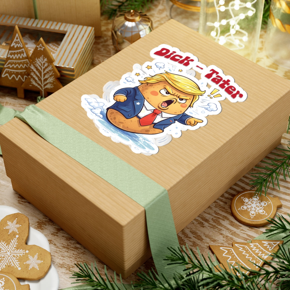 Cartoon Dick Tater Politician Kiss-Cut Sticker | Satirical Character Sticker