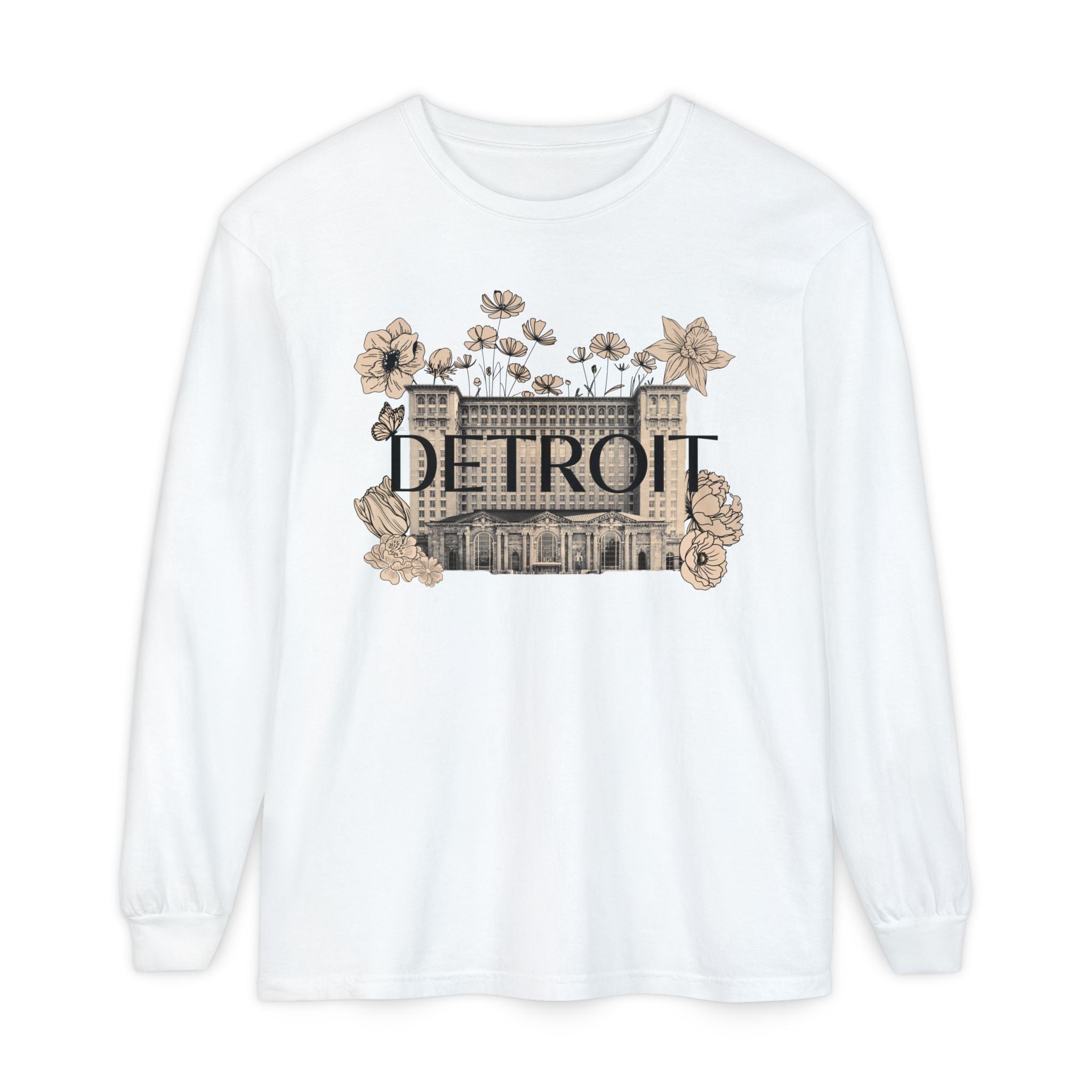 Beautiful Detroit Vintage Floral Train Station Long Sleeve T-Shirt