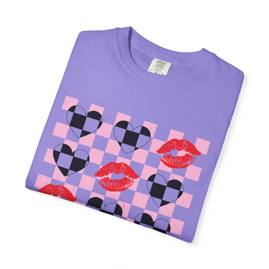 Tic-Tac-Toe Checkerboard Hearts and Valentine Lipstick Kisses T-Shirt