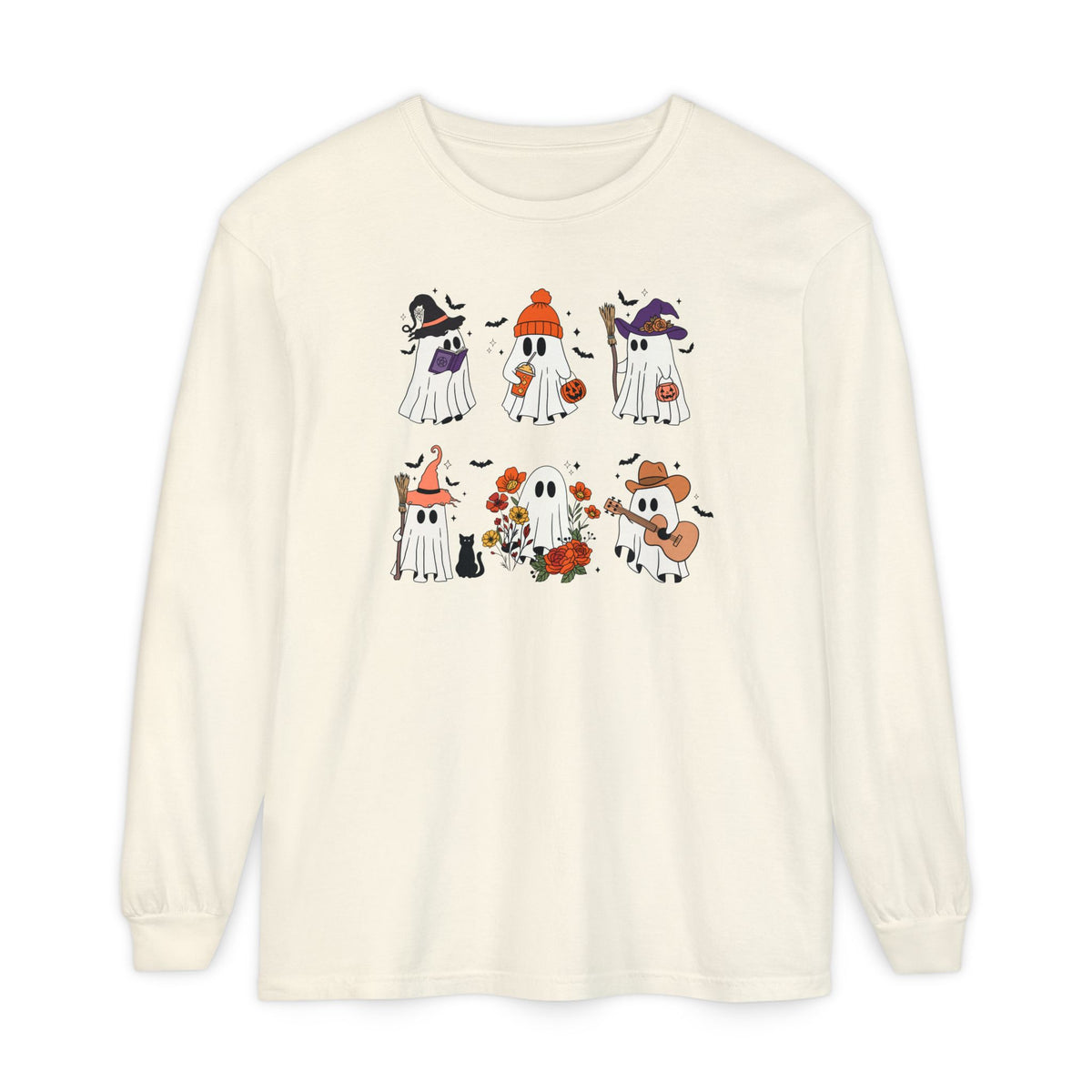 Halloween Ghost Cats Long Sleeve Tshirt | Fun Holiday original design Long Sleeve
