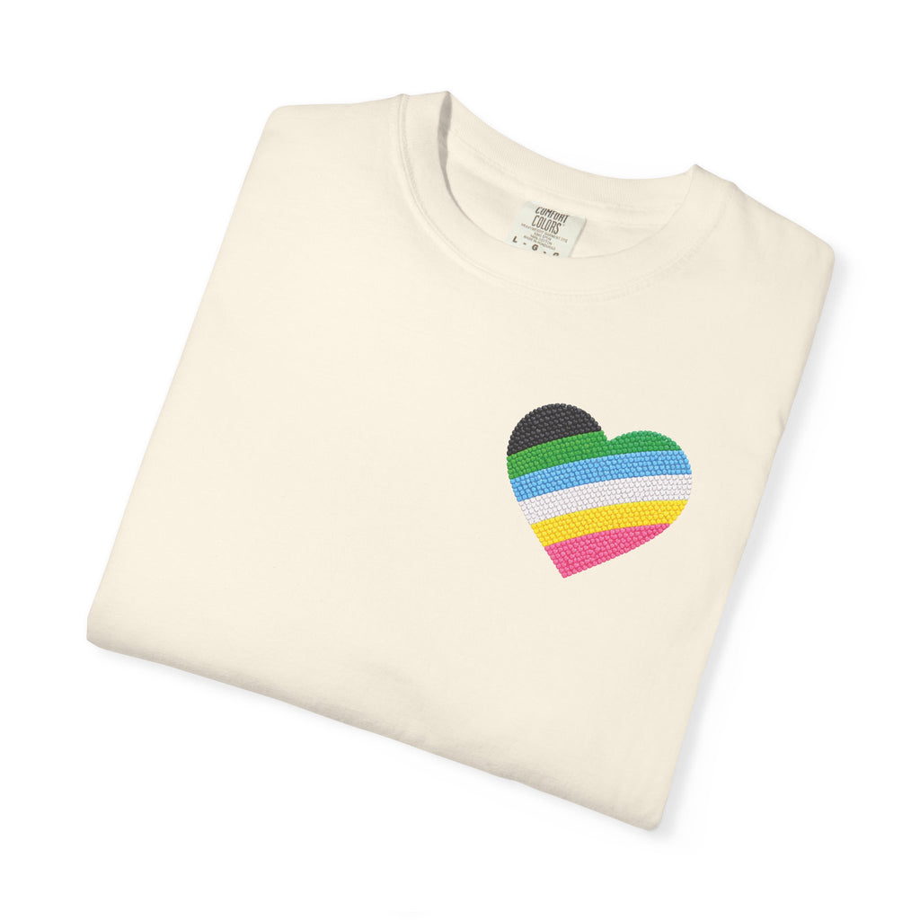 Disability Pride Heart T-Shirt | Rainbow Striped Heart Tee