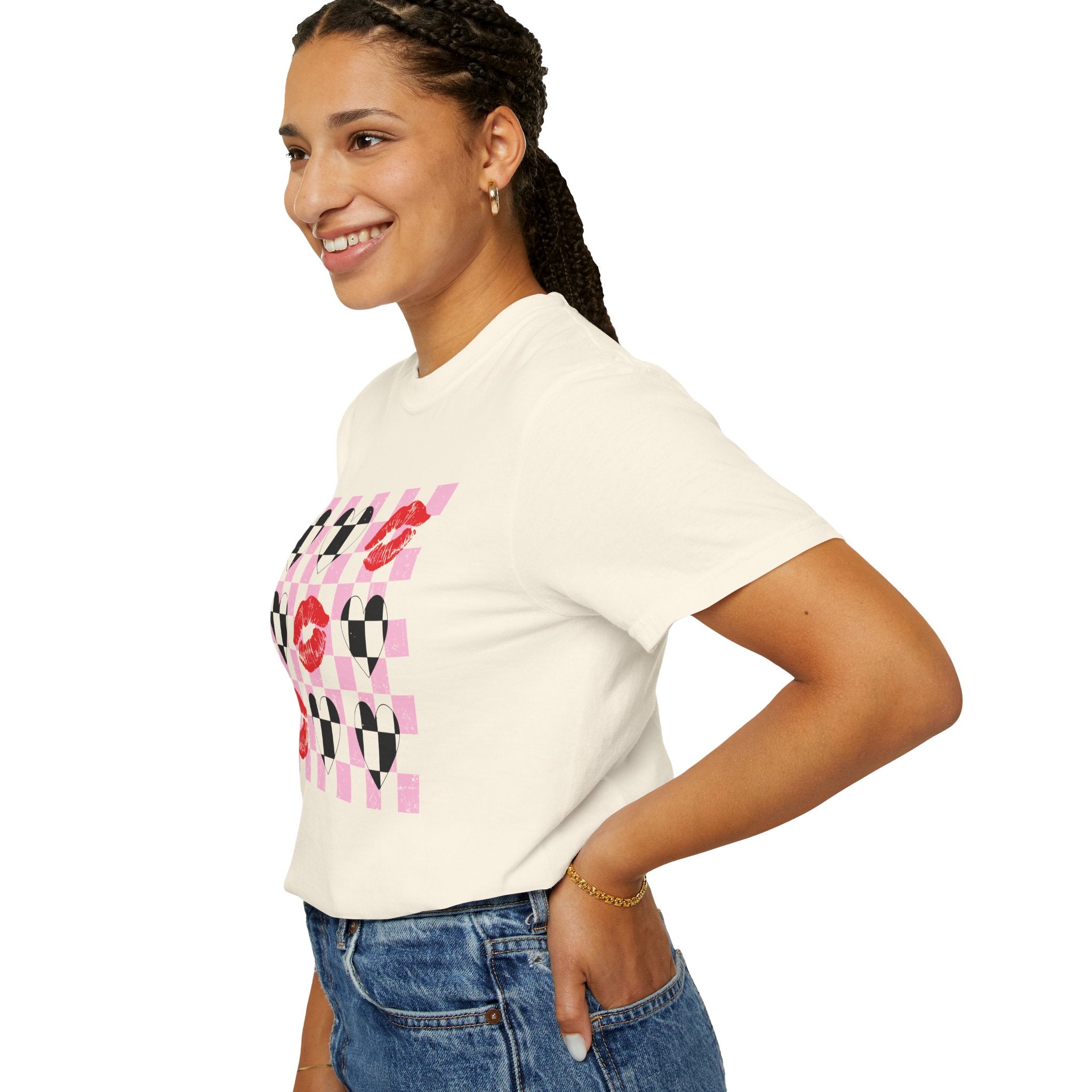 Tic-Tac-Toe Checkerboard Hearts and Valentine Lipstick Kisses T-Shirt