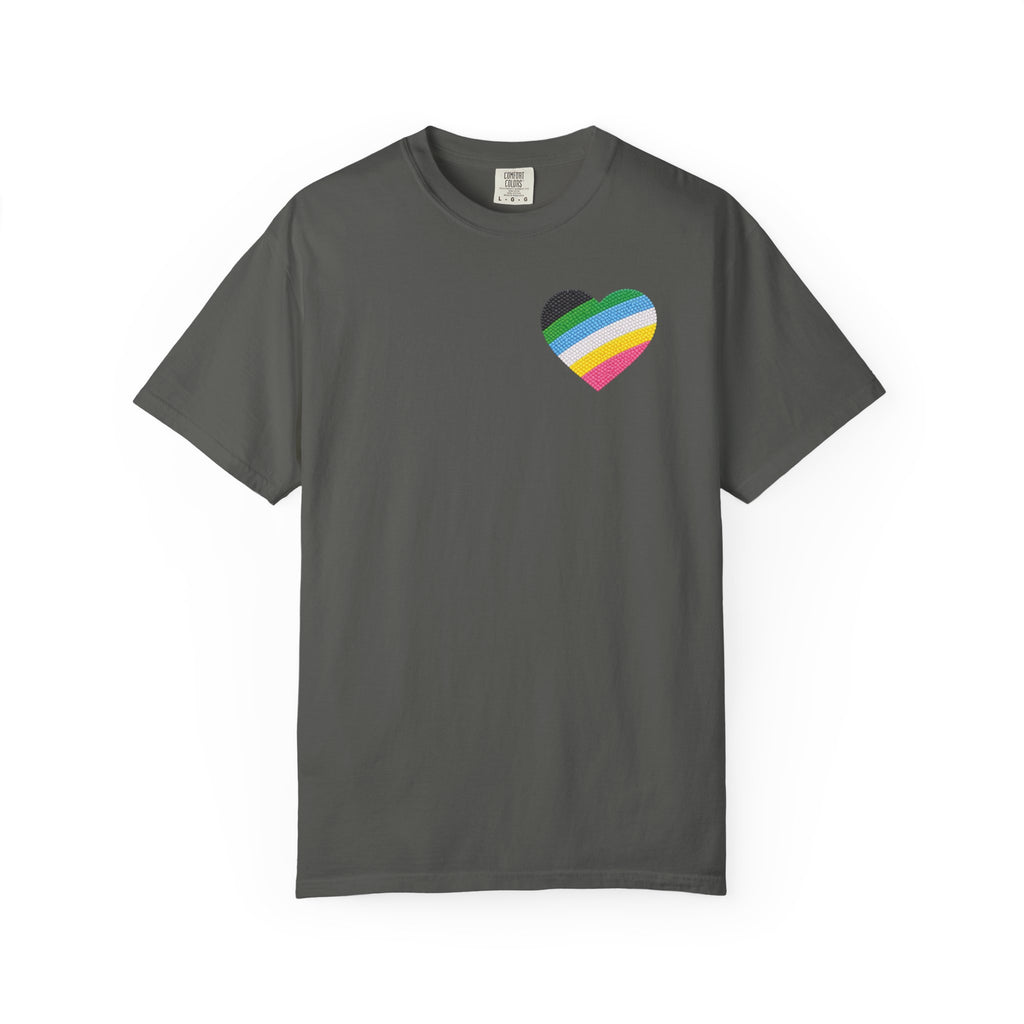 Disability Pride Heart T-Shirt | Rainbow Striped Heart Tee
