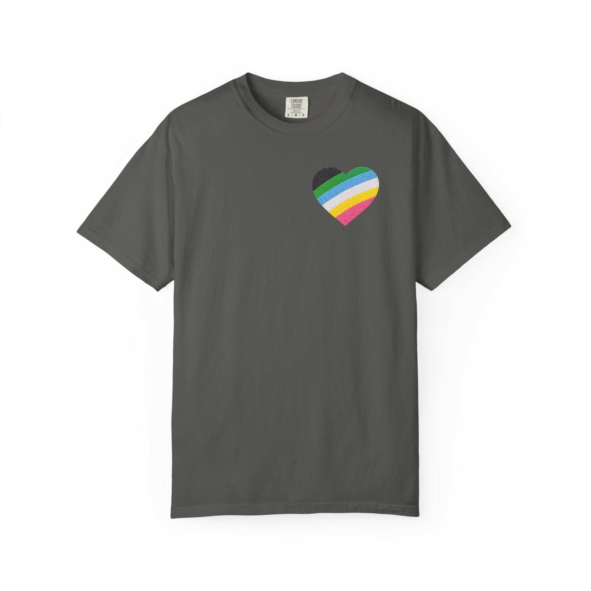 Disability Pride Heart T-Shirt | Rainbow Striped Heart Tee
