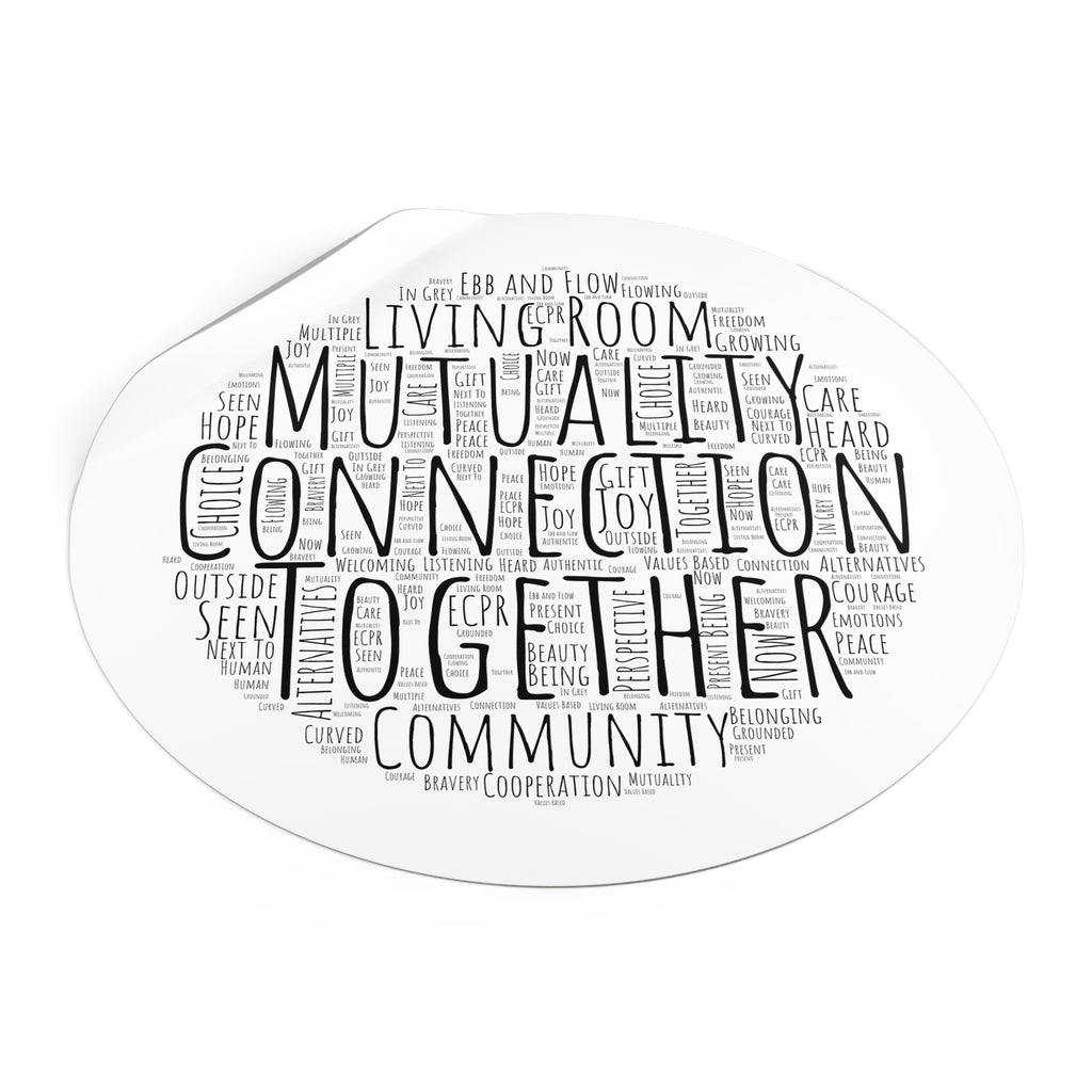Round Sticker — "Connection Is Prevention" Word-Cloud