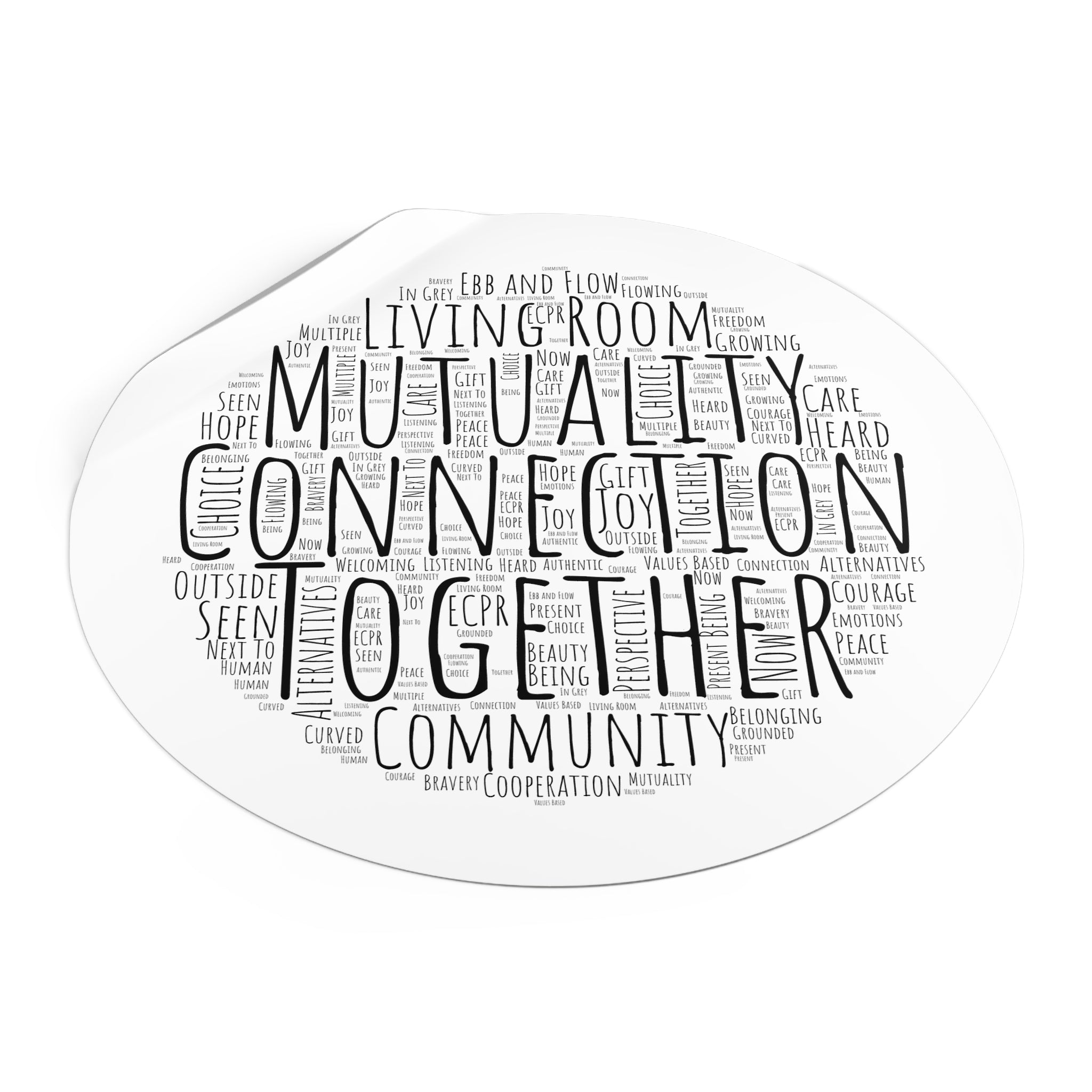 Round Sticker — "Connection Is Prevention" Word-Cloud