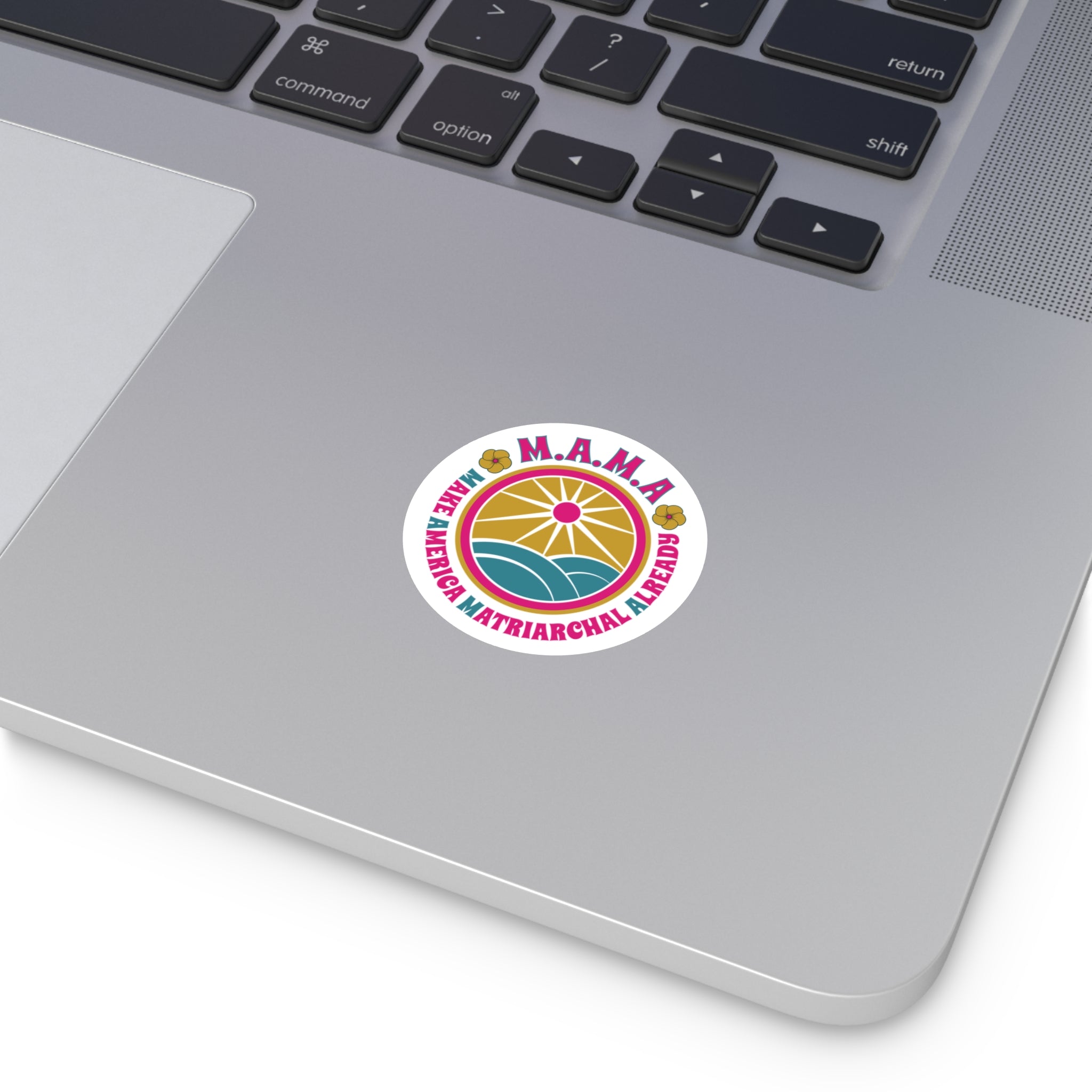 M.A.M.A. Round Sticker — "Make America Matriarchal Already" Retro Sunset Sticker (Indoor/Outdoor)