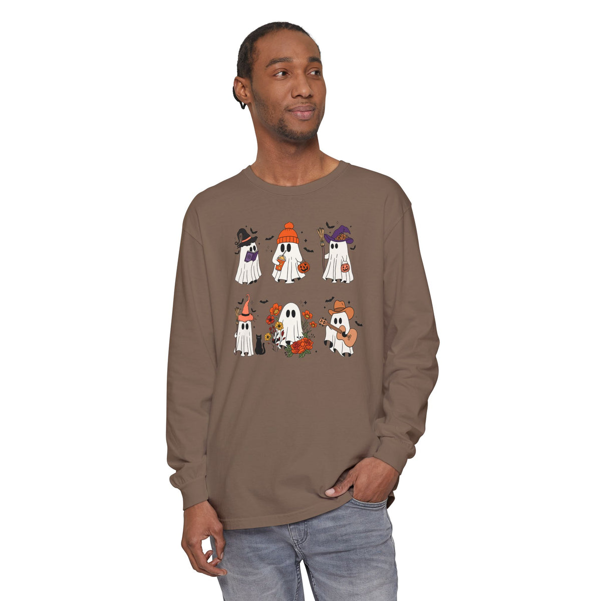 Halloween Ghost Cats Long Sleeve Tshirt | Fun Holiday original design Long Sleeve