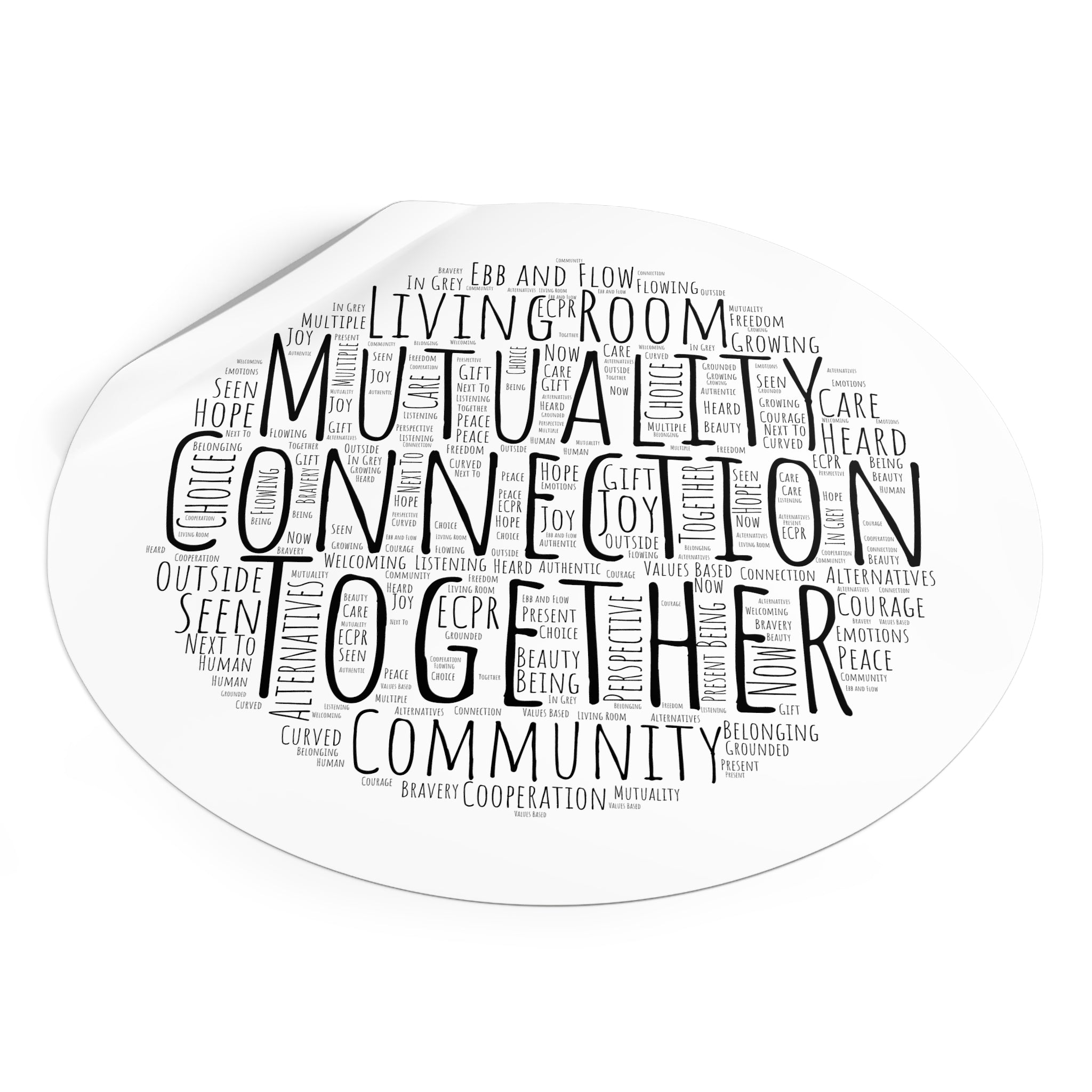 Round Sticker — "Connection Is Prevention" Word-Cloud