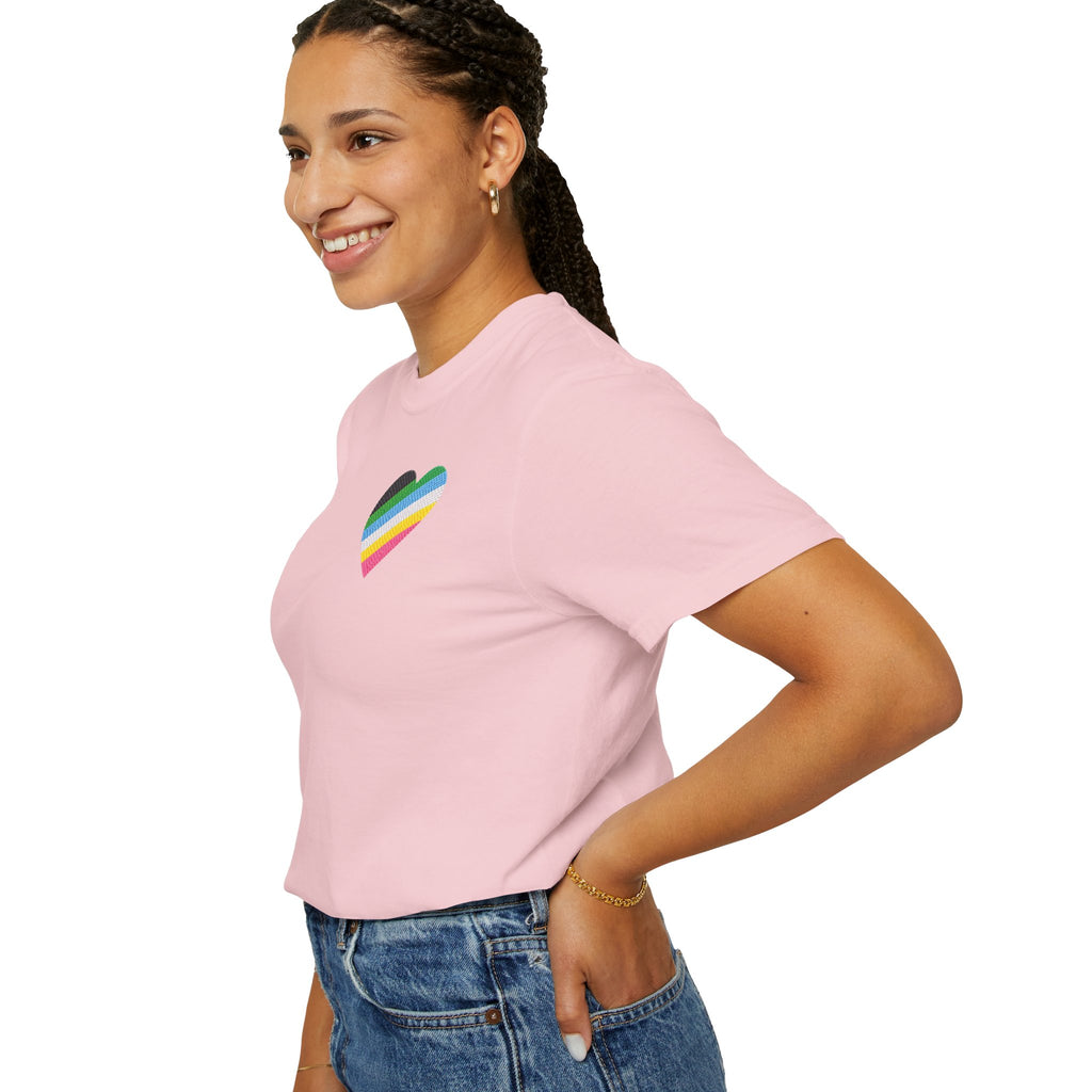 Disability Pride Heart T-Shirt | Rainbow Striped Heart Tee