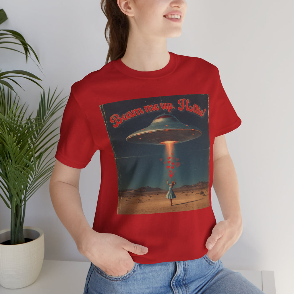 Beam Me Up, Hottie Valentine Tshirt | Star Trek pun for fun Valentine's gift | Sci-fi star crossed lovers top | Abducted by Love Shirt