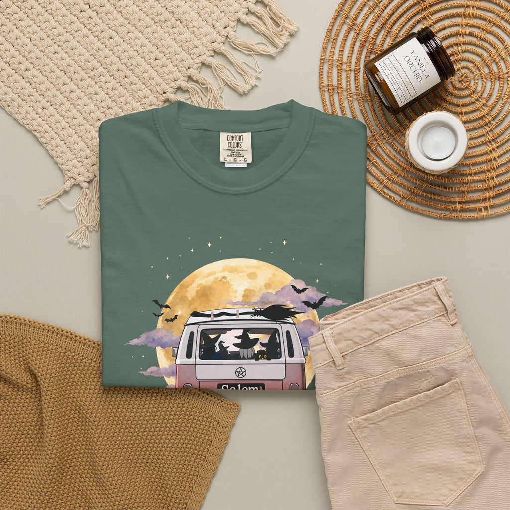Witchy Halloween Vibes Tshirt | Hippie Bus Driving to the Full Moon Top