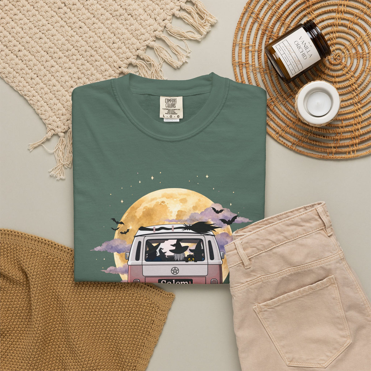 Witchy Halloween Vibes Tshirt | Hippie Bus Driving to the Full Moon Top